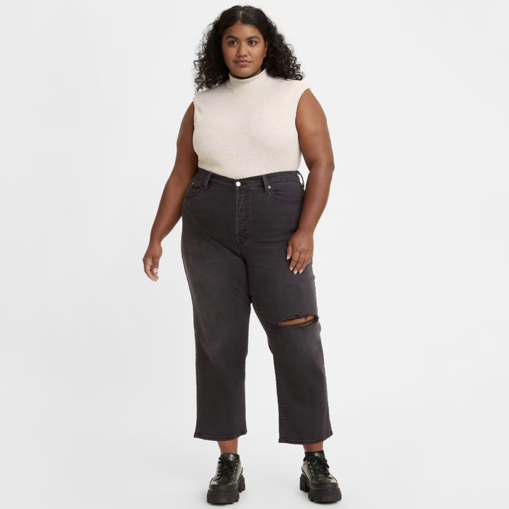 Levi's 22W Wedgie Straight Jeans Cut and Dry Black Distressed NWT